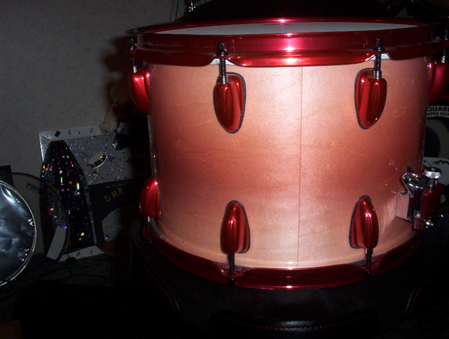 Rose Red Color Pearls on Drum Set by DMR Drums.